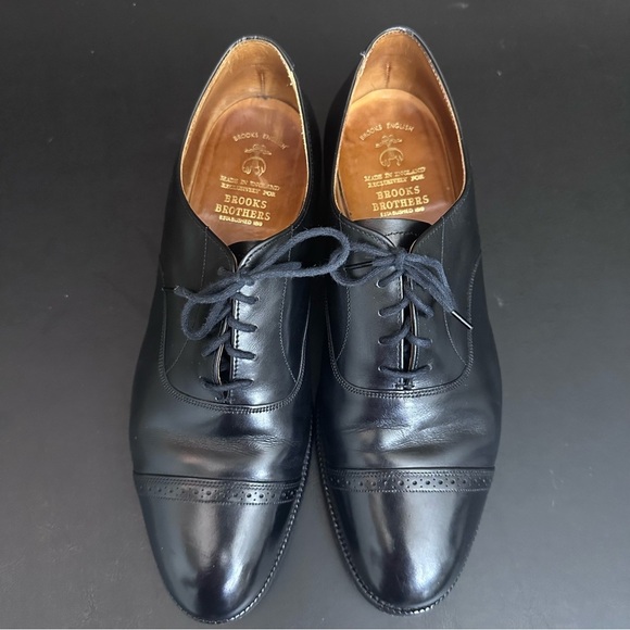 Brooks Brothers Alfred Sargent Oxford Shoes Mens 10 D Black Leather Cap Toe - Picture 5 of 9
